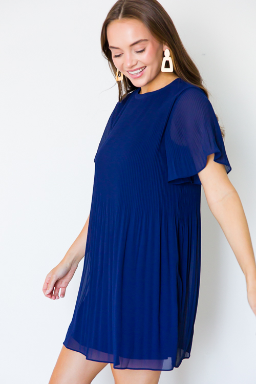 Pleated Dress, Navy