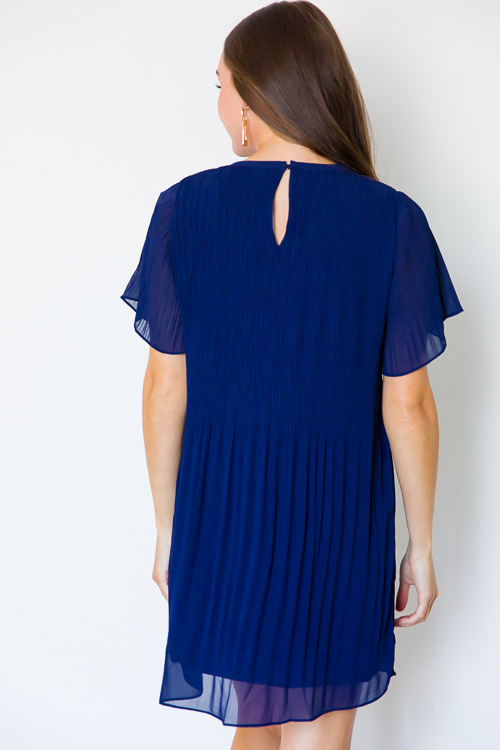 Pleated Dress, Navy