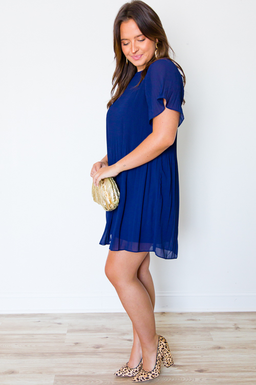 Pleated Dress, Navy