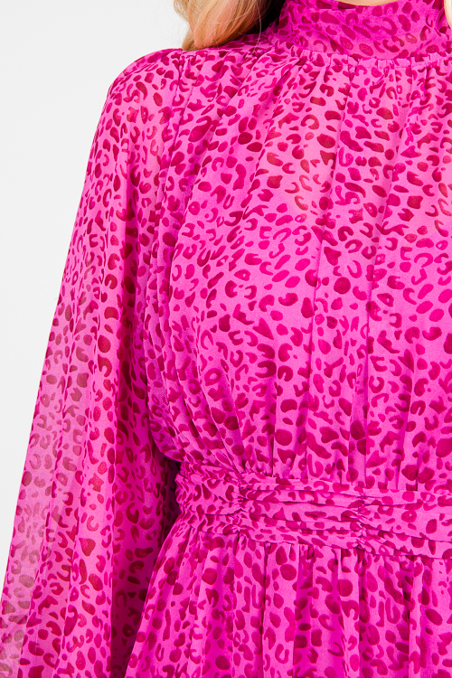 Tie Back Cheetah Dress, Dk. Magenta