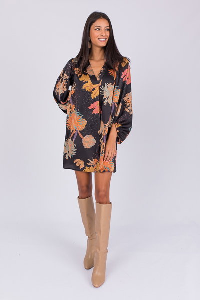 Nightfall Blooms Dress, Black - Dresses - The Blue Door Boutique