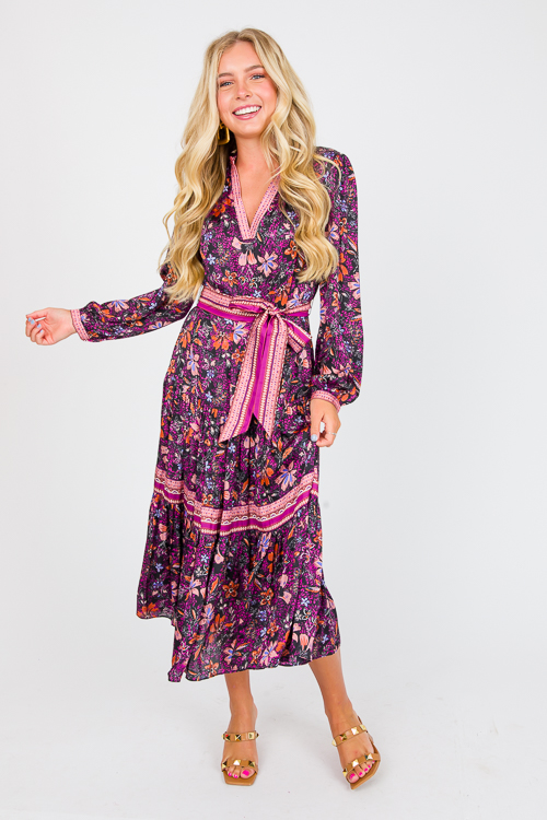 Amethyst Floral Midi, Black Multi