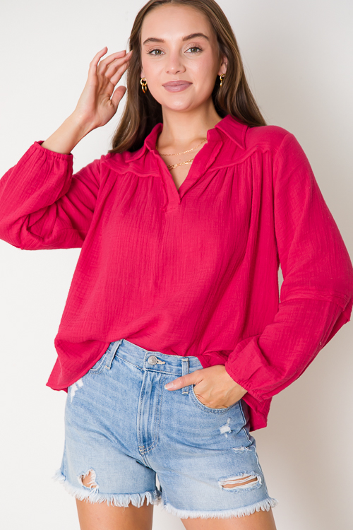 Ramona Gauze Top, Cherry