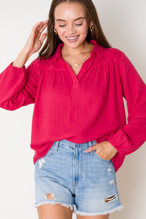 Ramona Gauze Top, Cherry