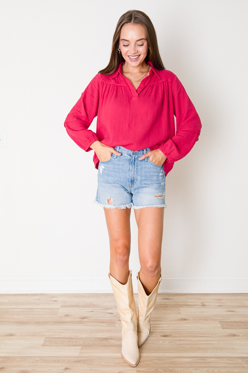 Ramona Gauze Top, Cherry