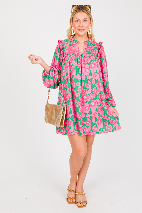 Floral Babydoll Dress, Pink/Green