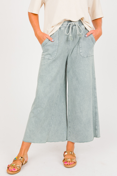 Terry Knit Pants, Faded Teal