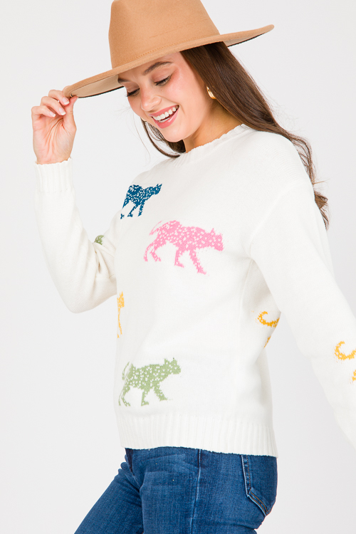 Jungle Cat Multi Sweater, Ivory