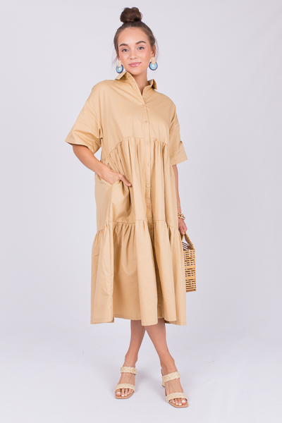Tawney Shirt Dress Midi, Tan