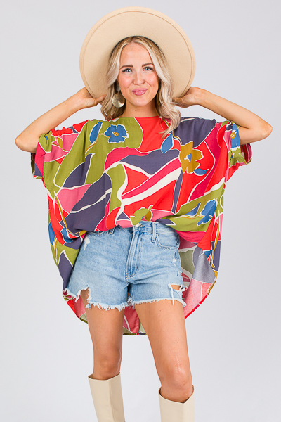 Oversize Blooms Top, Red Olive
