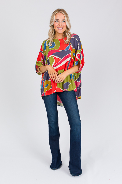 Oversize Blooms Top, Red Olive