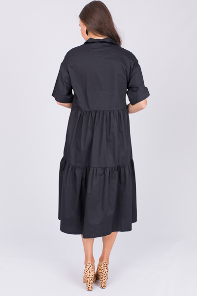 Tawney Shirt Dress Midi, Black