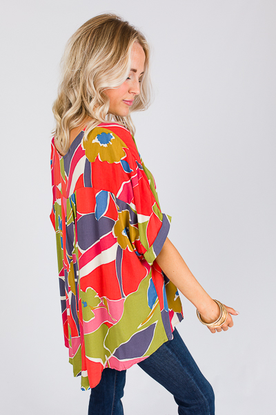 Oversize Blooms Top, Red Olive