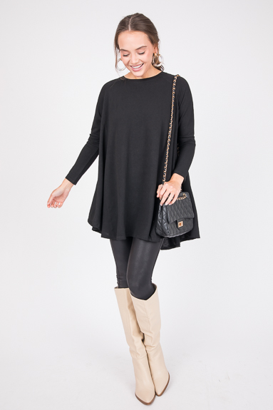 Curve Hem Swing Tunic, Black
