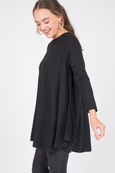 Curve Hem Swing Tunic, Black