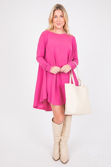 Curve Hem Swing Tunic, Magenta - Dresses - The Blue Door Boutique