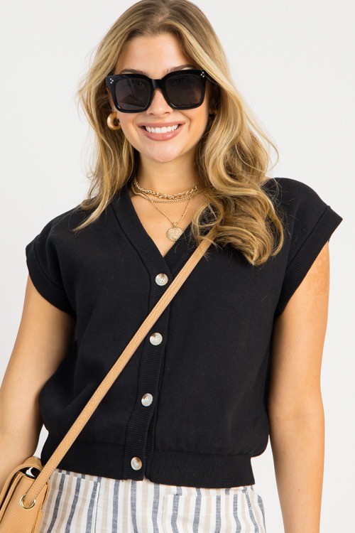 Connie Button Sweater, Black