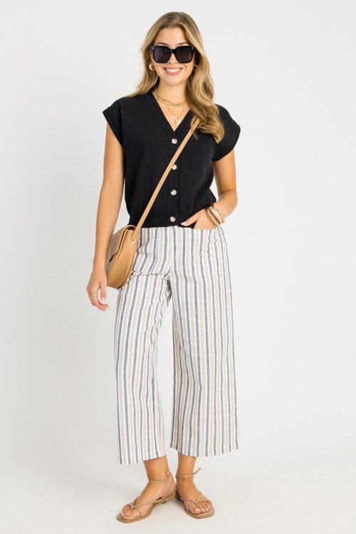 Striped Linen Pocket Pants, Tan