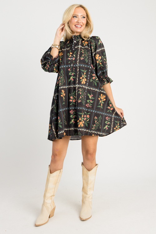Botanic Blocks Swing Dress, Black