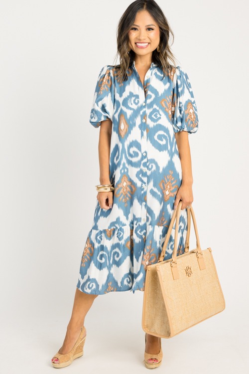Ikat Button Midi, Blue