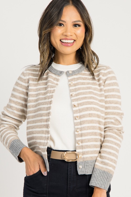Neutral Stripe Cardigan, Khaki
