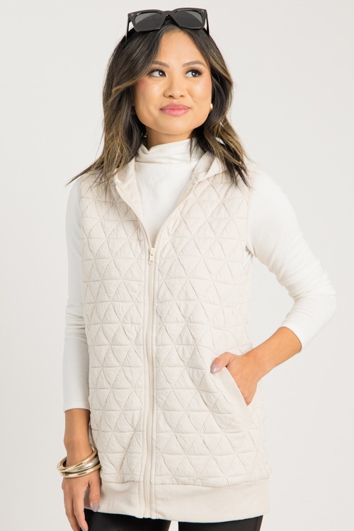 Quilted Hoodie Vest, Cream