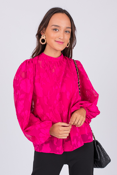 Floral Jacquard Blouse, Magenta