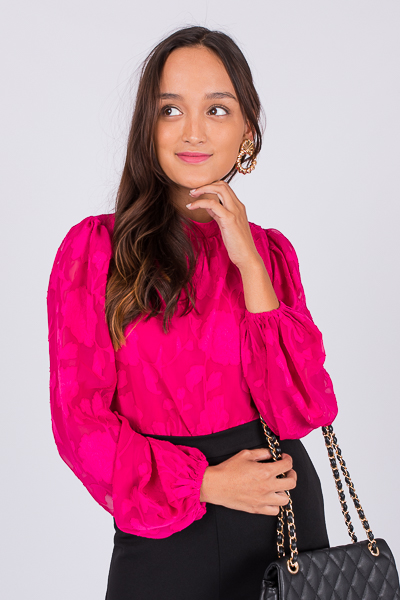 Floral Jacquard Blouse, Magenta