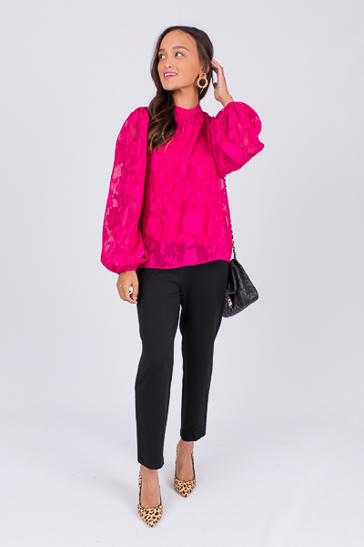 Floral Jacquard Blouse, Magenta