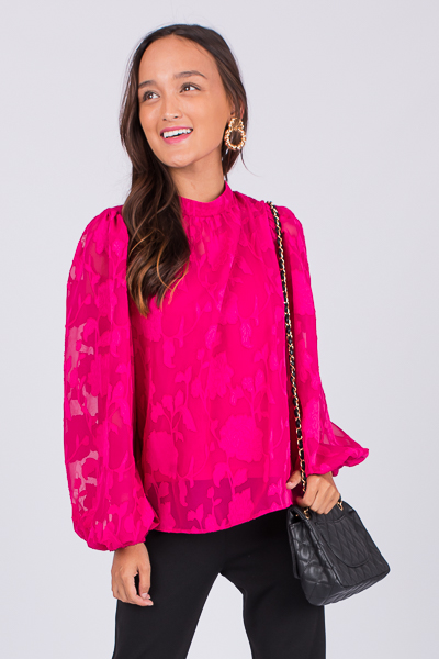 Floral Jacquard Blouse, Magenta