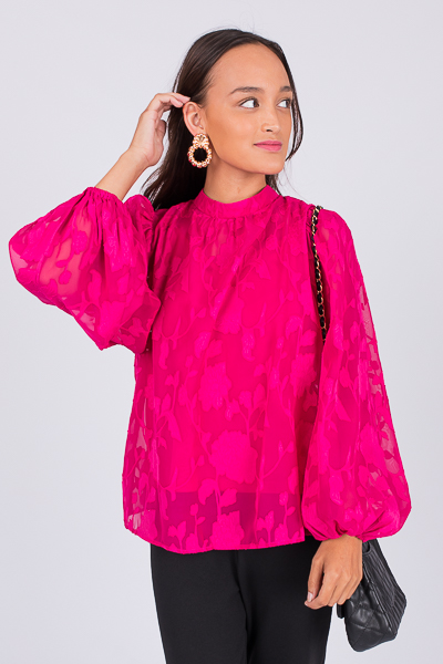 Floral Jacquard Blouse, Magenta