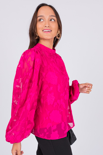 Floral Jacquard Blouse, Magenta