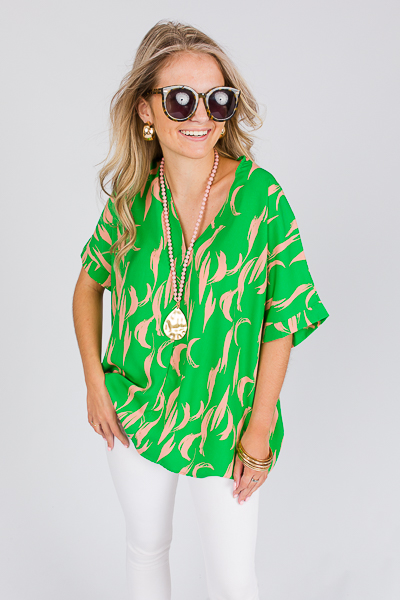 Feather Boxy Blouse, Green