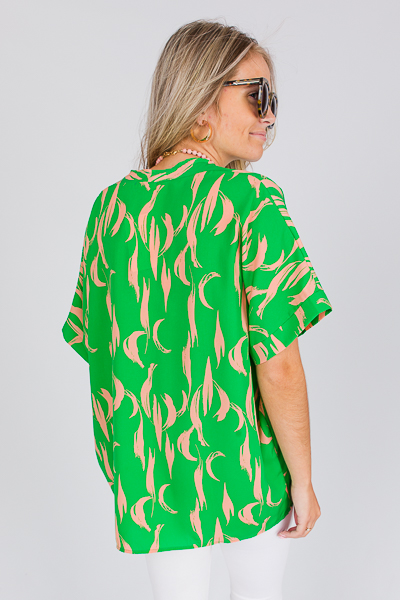 Feather Boxy Blouse, Green