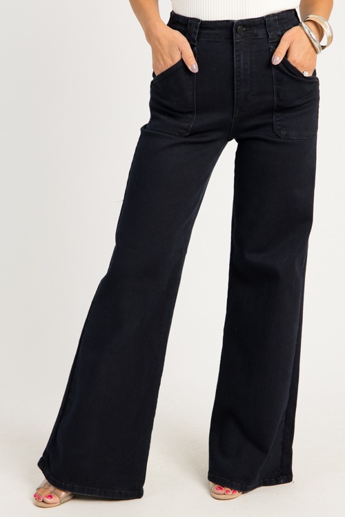 Wide Leg Flare Jeans, Black