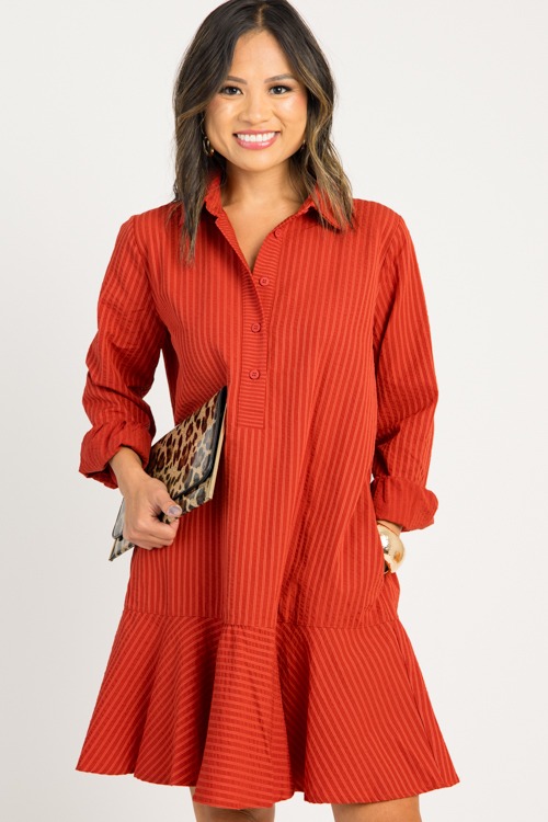 Serena Stripe Dress, Rust