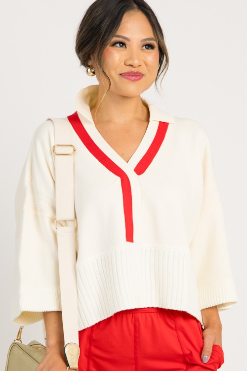Stripe Accent Sweater, Ivory