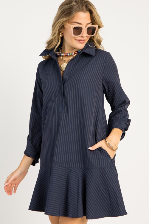 Serena Stripe Dress, Navy