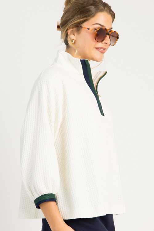 Texture Stripe Trim Pullover, Ecru