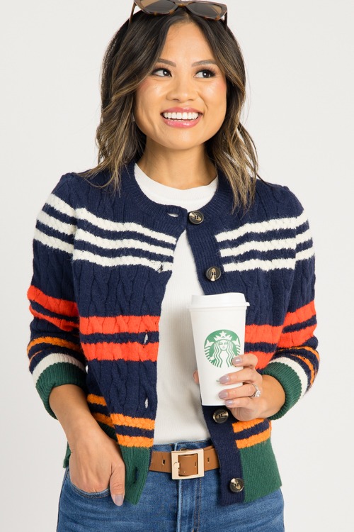 Multi Stripe Cable Cardi, Navy
