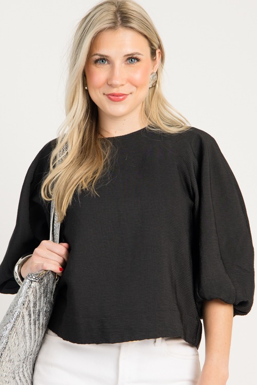 Solid Textured Blouse, Black