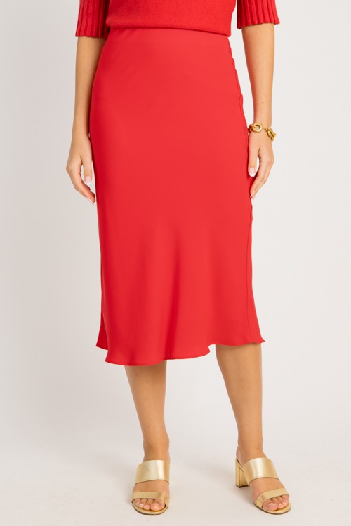 Pull-On Bias Midi Skirt, Red