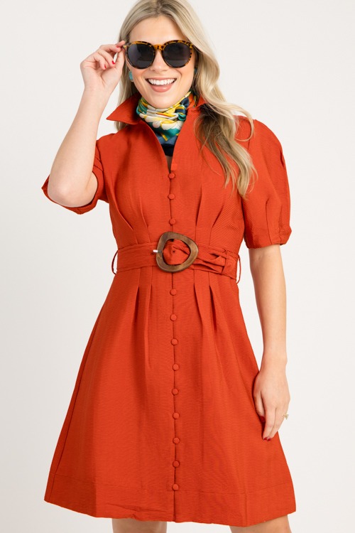 Belted Texture Dress, Amber