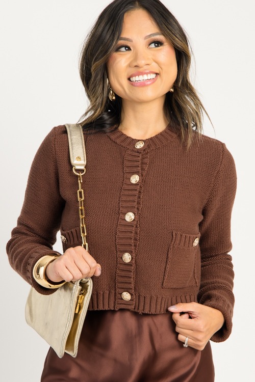 Daphne Button Cardigan, Chocolate