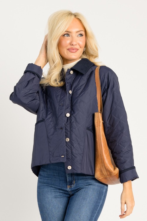 Corded Trim Quilted Jacket, Navy