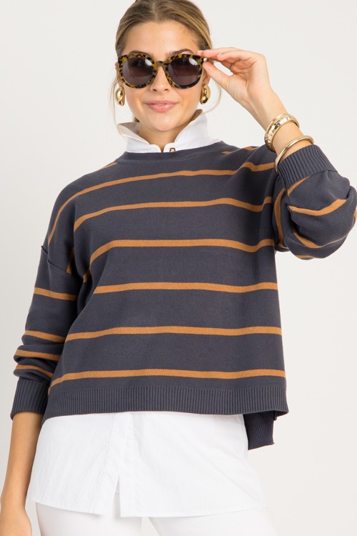 Jess Striped Sweater, Slate/Clay