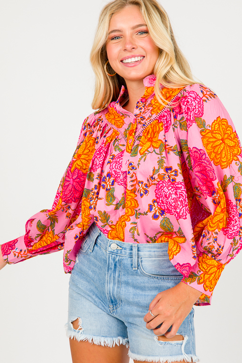 Pink Floral Button Top