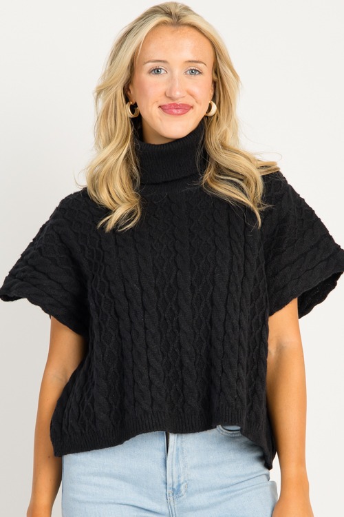 Heather Cable Sweater, Black