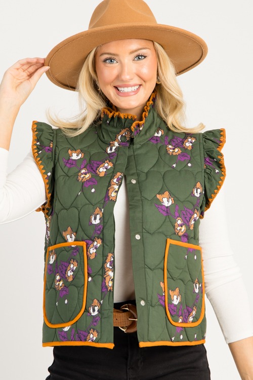 Floral Contrast Trim Vest, Oliv - 0815-113p.jpg