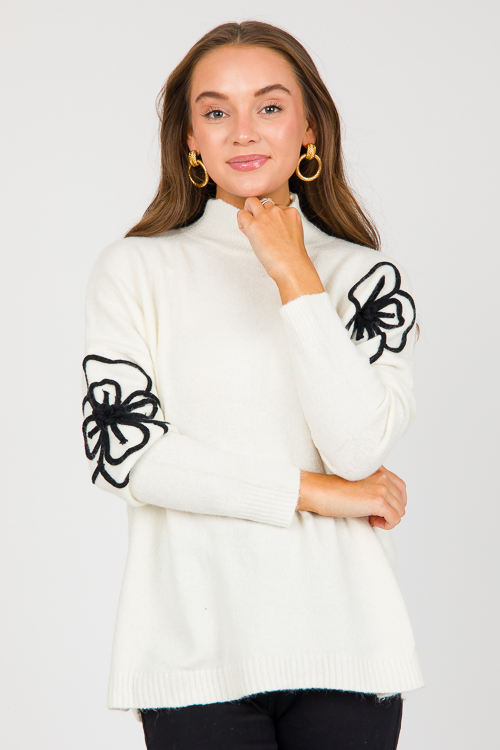 Double Flower Sweater, Ivory